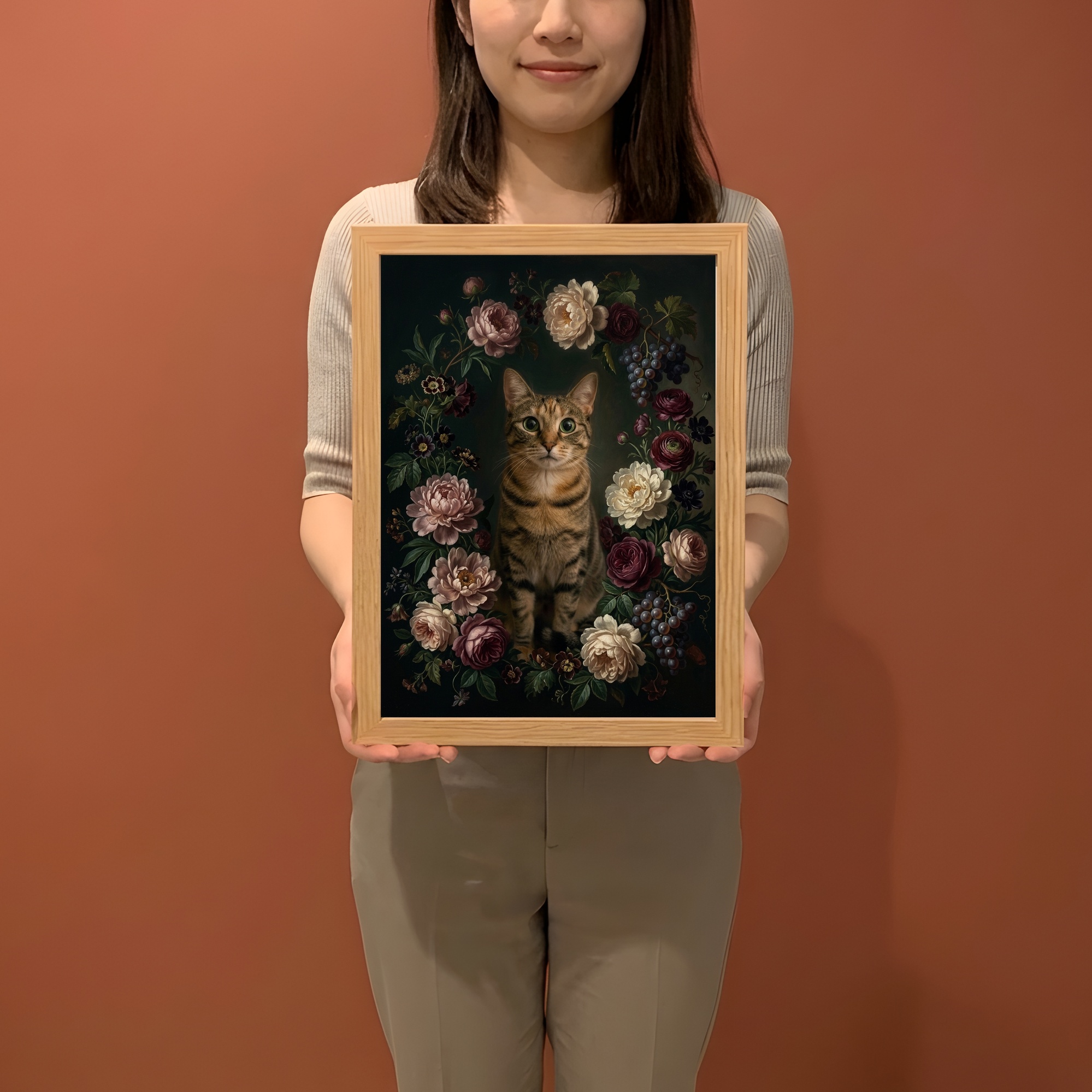 猫の花の油絵風アート額装プリントができました！ - うちの子