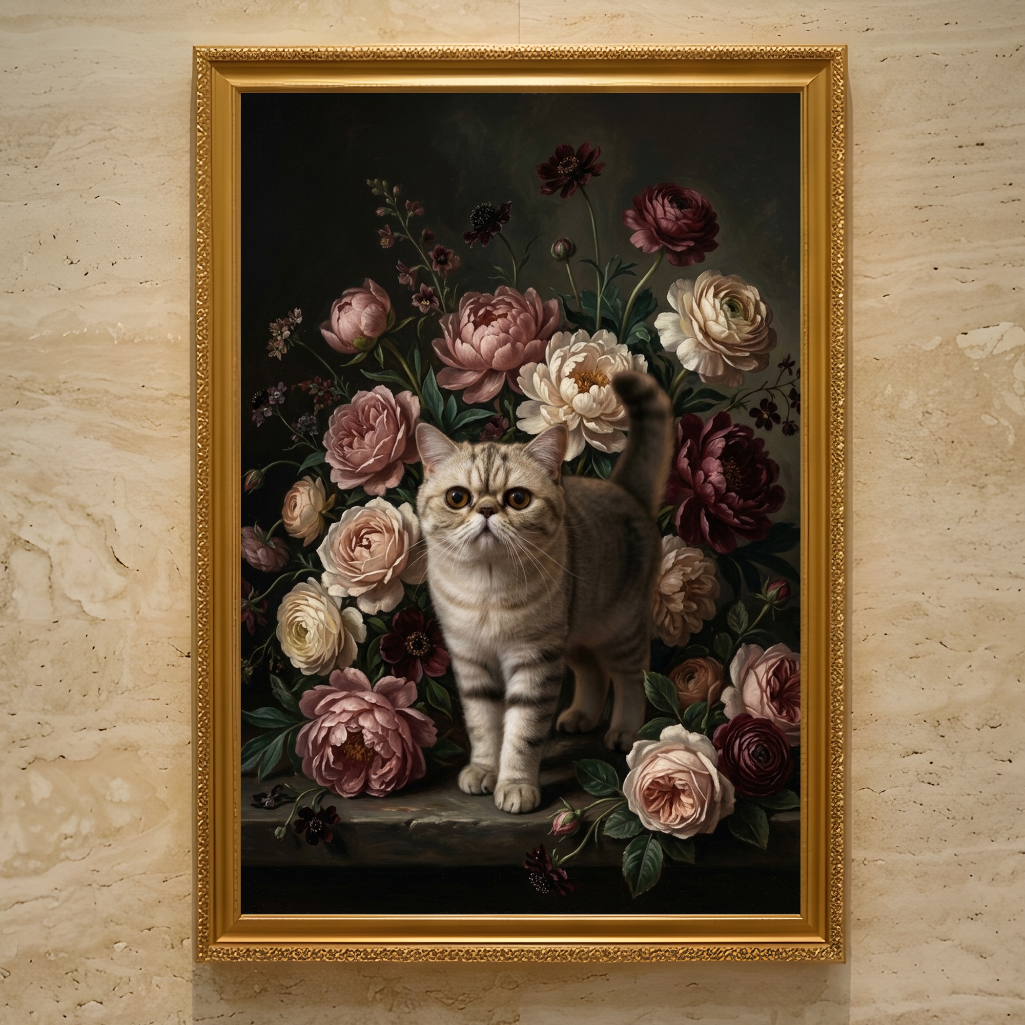 小鳥 ペストマスク ドードー 多肉植物 原画 アート 絵画 画家 エキゾチック エキゾチックショートヘアの花の油絵風アート額装プリントができました