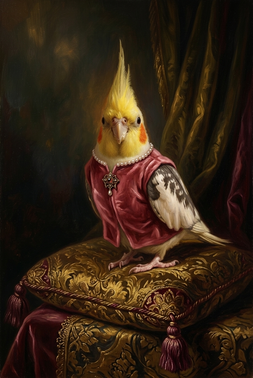 オカメインコのルネサンス肖像画額装プリント（A3サイズ）（4枚目）