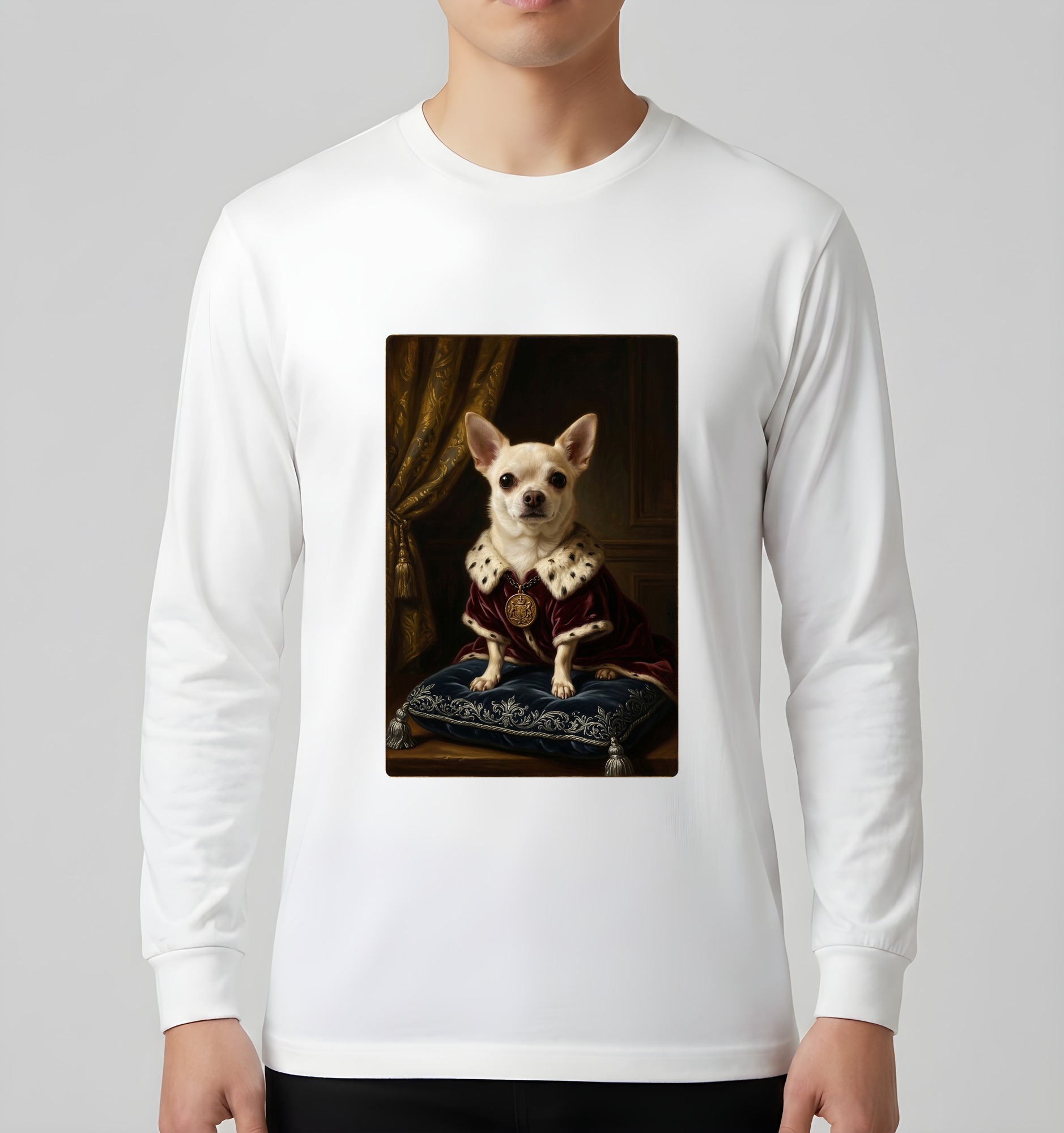 チワワのルネサンス肖像画長袖Tシャツ（ホワイト）（3枚目）