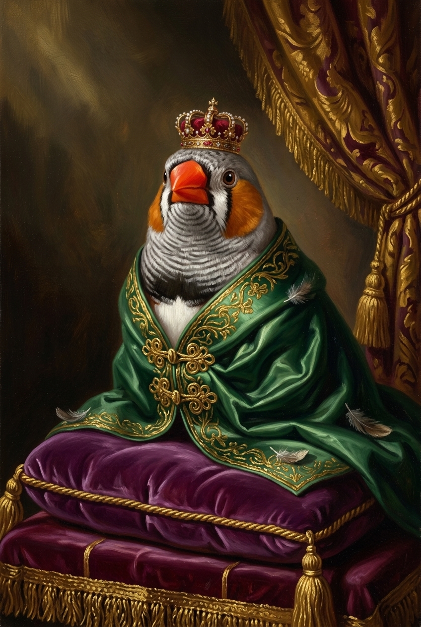 キンカチョウのルネサンス肖像画額装プリント(A4金縁)(4枚目)