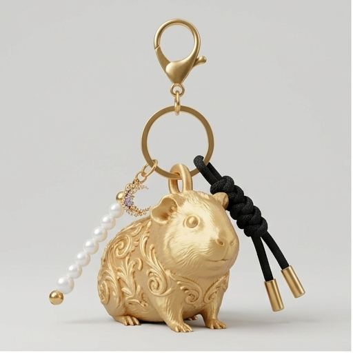 モルモットのルネサンス肖像画キーホルダー(シルクゴールド)