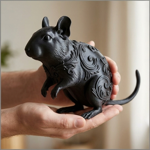 デグーのルネサンス肖像画置物(全身オブジェ)(シルクブラック)(3枚目)