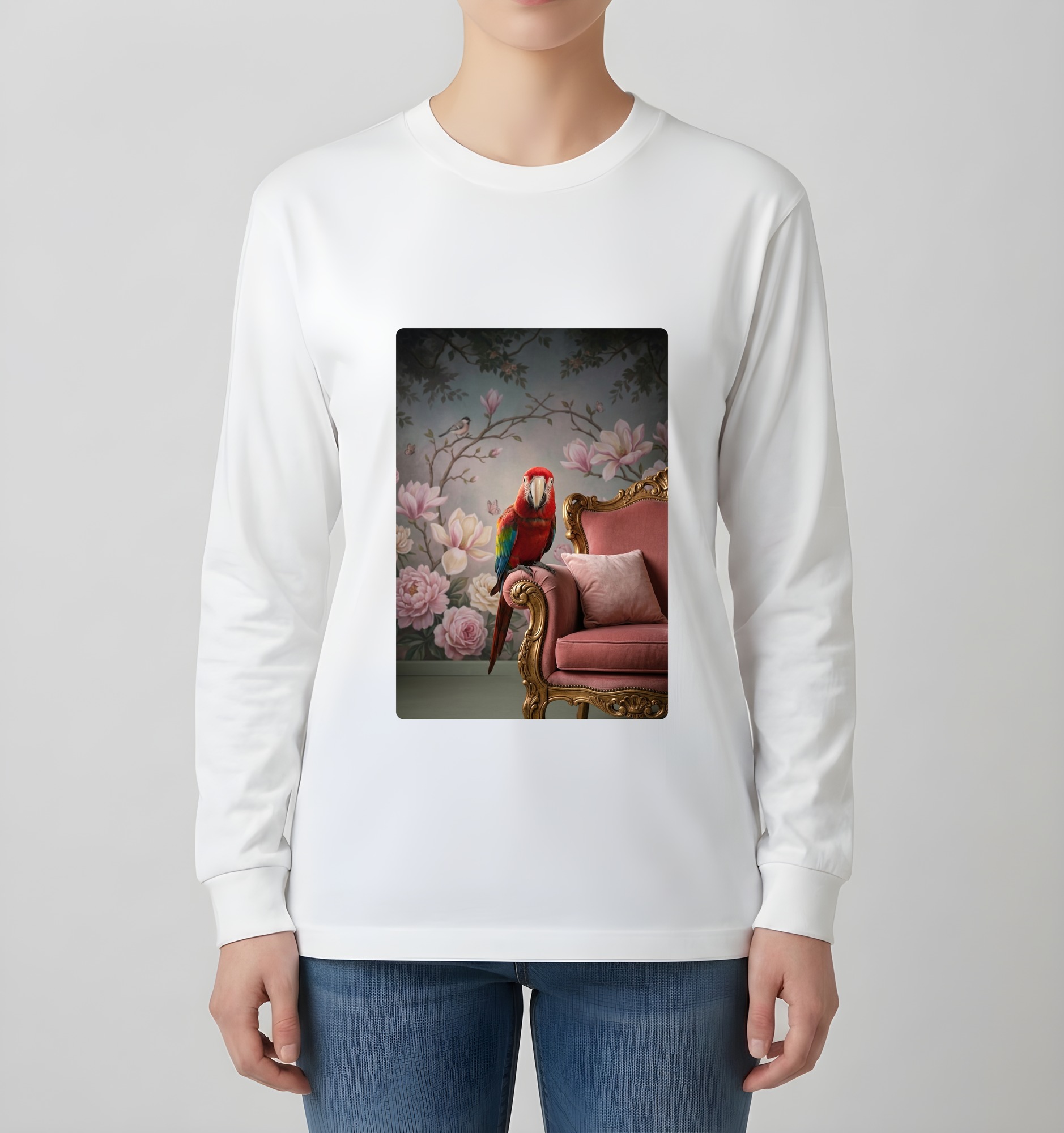 ベニコンゴウインコの長袖Tシャツ 4枚目