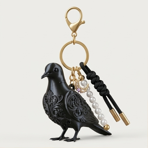 ジュズカケバトのルネサンス肖像画キーホルダー(シルクブラック)
