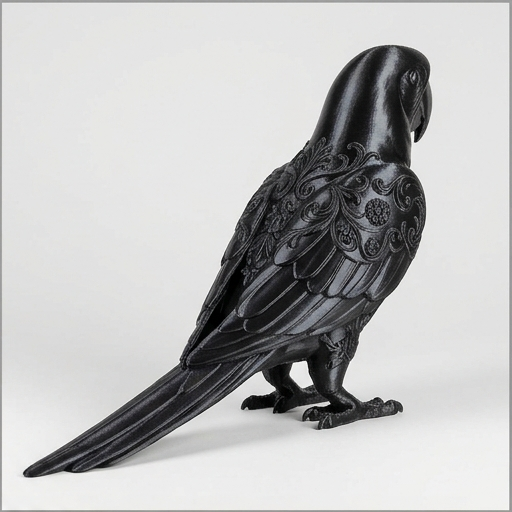 コンゴウインコのルネサンス肖像画置物（全身オブジェ）（シルクブラック）（2枚目）