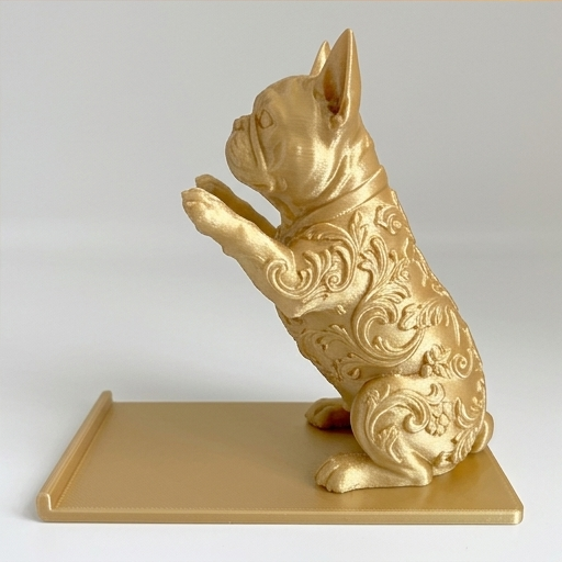 フレンチブルドッグのルネサンス肖像画スマホスタンド（シルクゴールド）（4枚目）