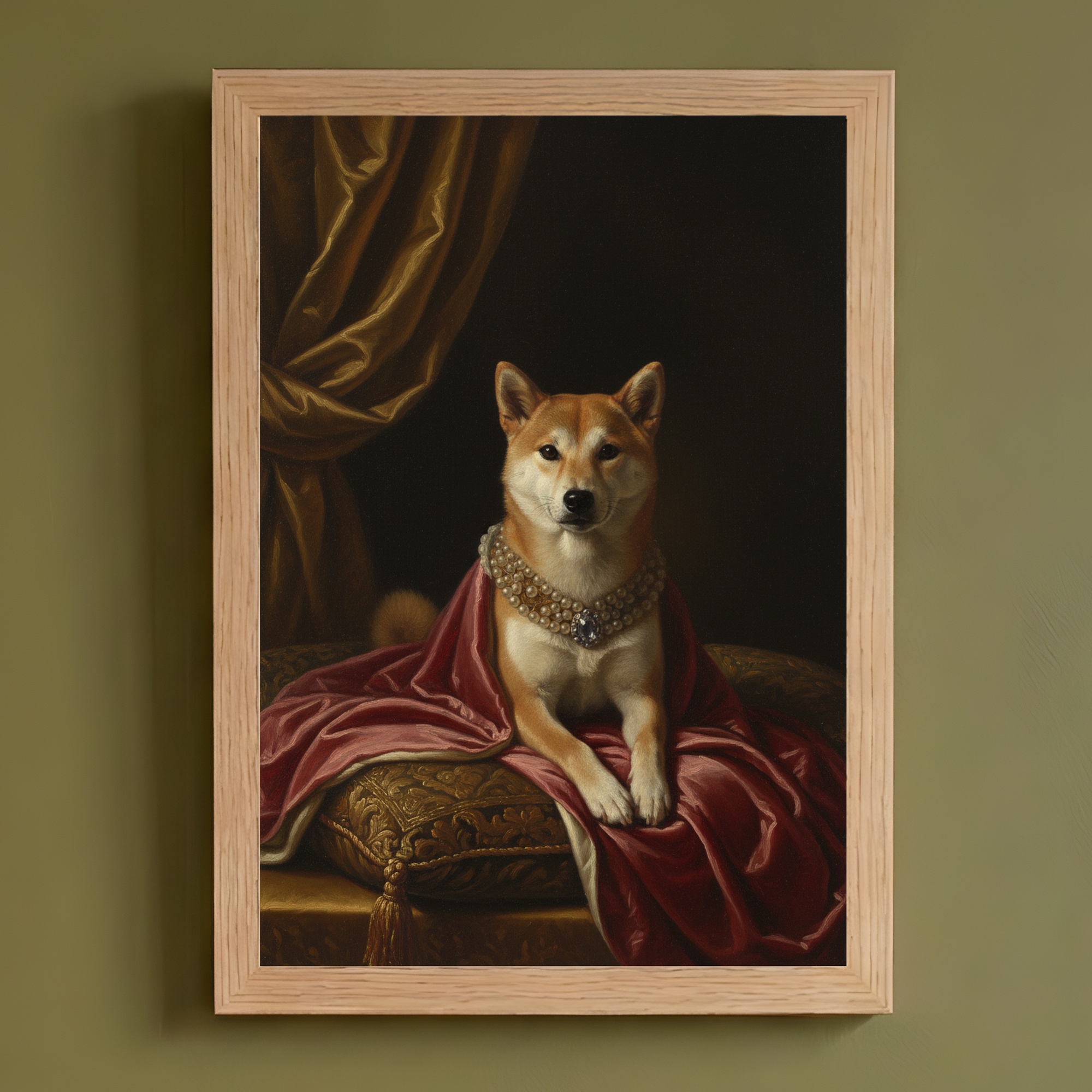 柴犬のルネサンス肖像画額装プリント(A4サイズ)