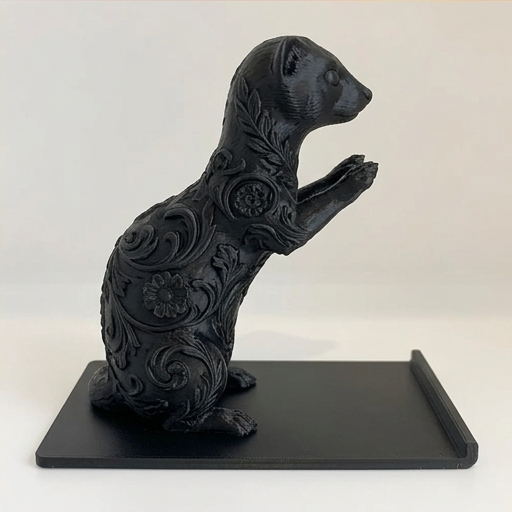 フェレットのルネサンス肖像画スマホスタンド（シルクブラック）（4枚目）