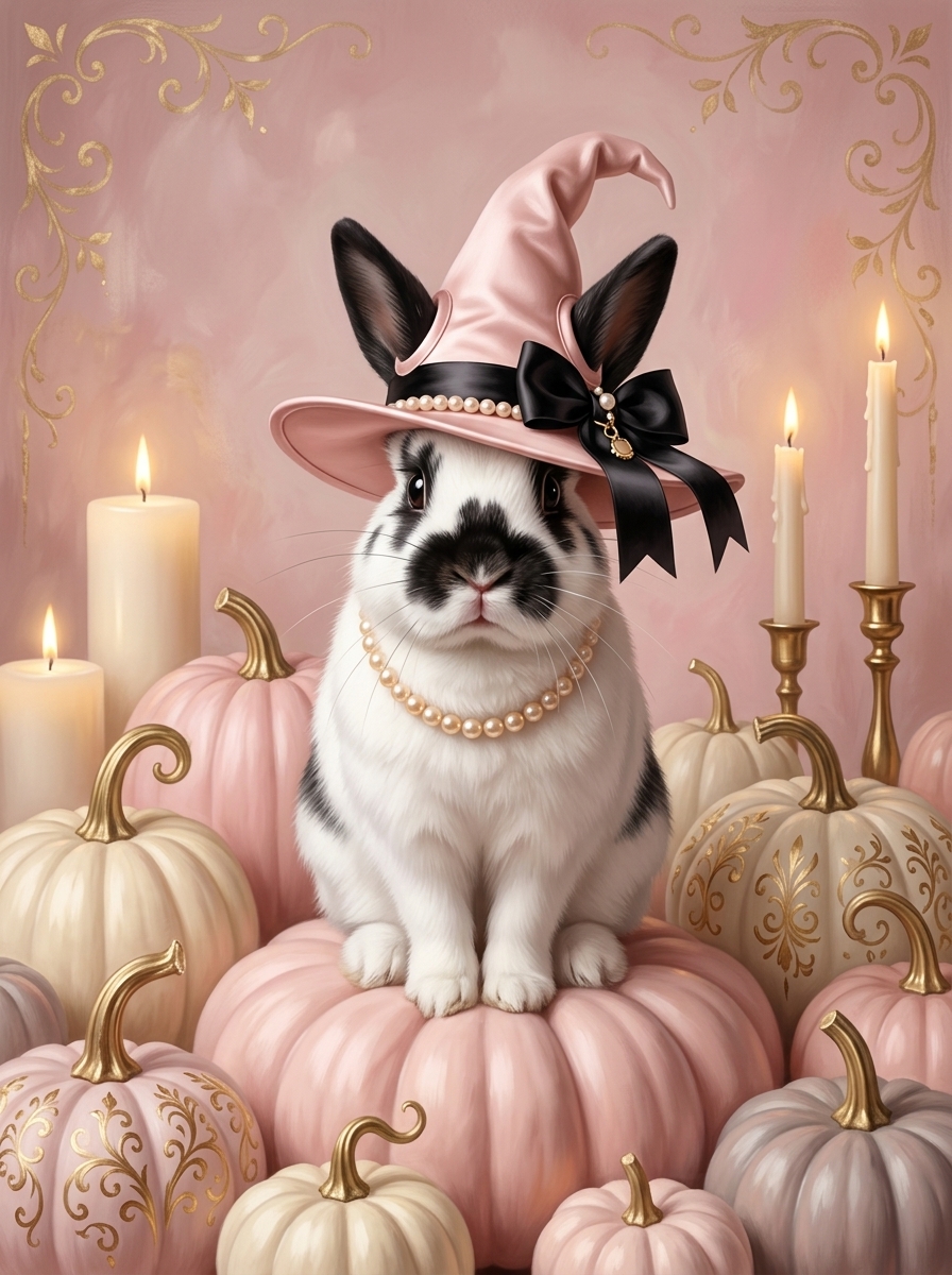 ヒマラヤンのかぼちゃとキャンドルの油絵風アートハロウィン額装プリント（A3サイズ）（4枚目）