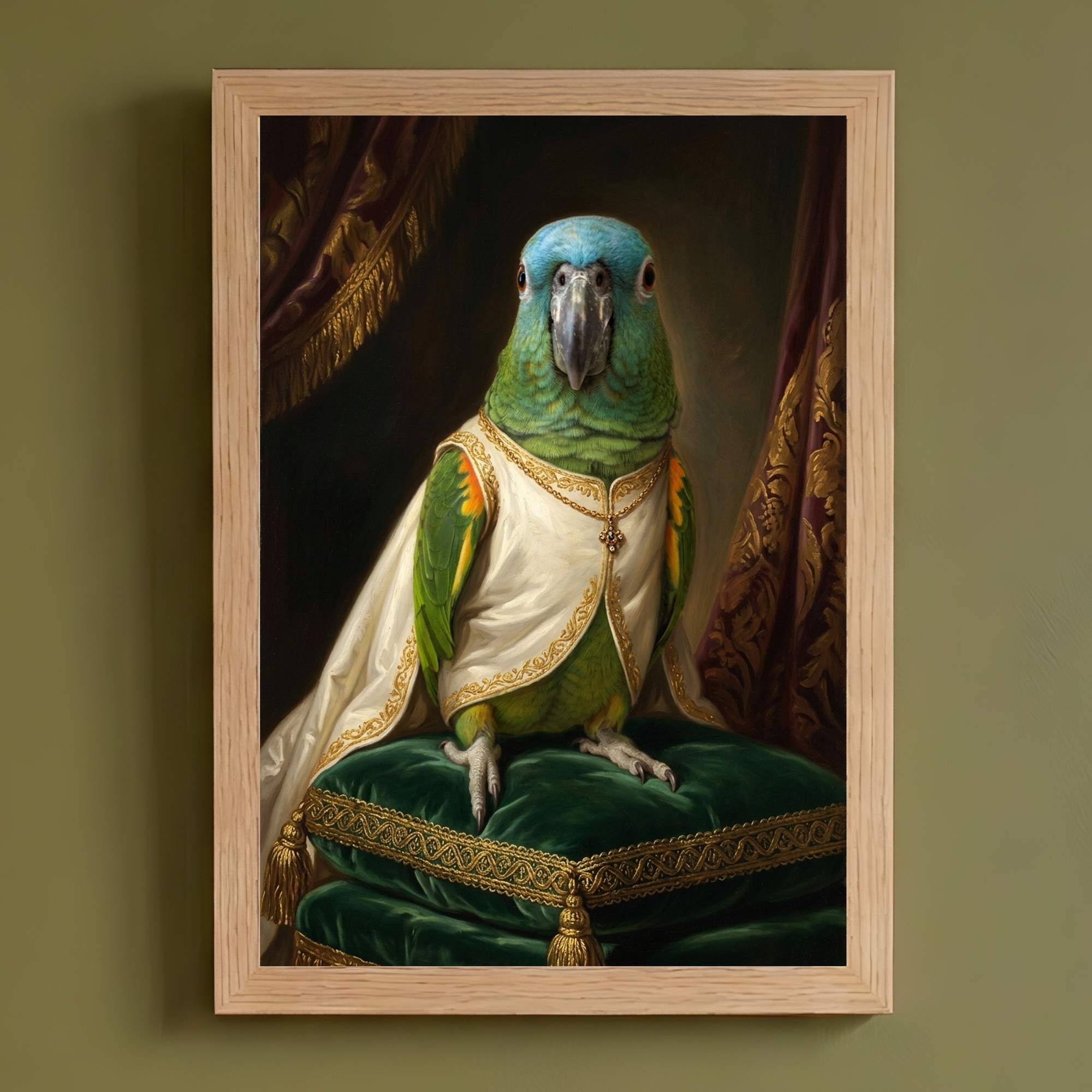 アオボウシインコのルネサンス肖像画額装プリント(A4サイズ)