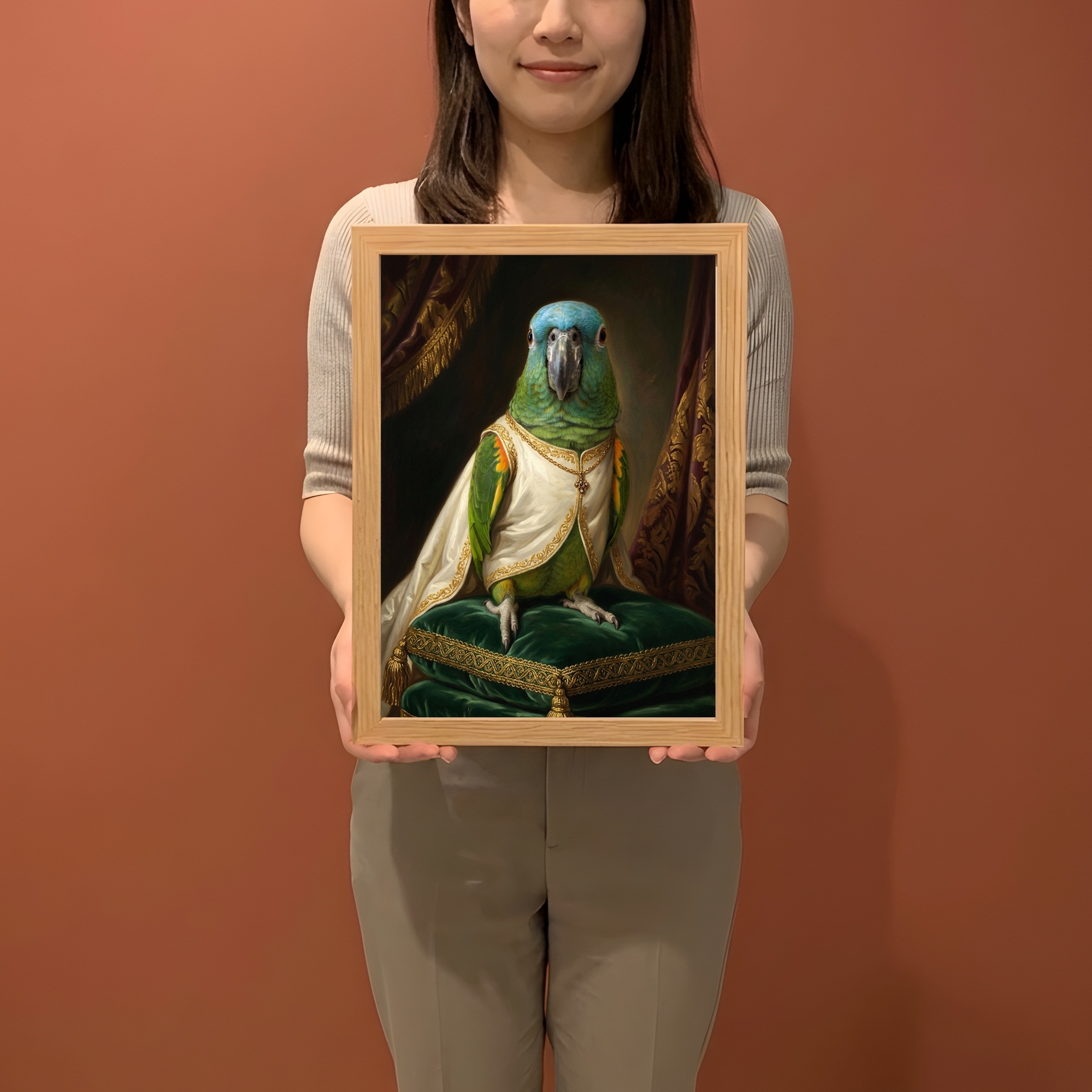 アオボウシインコのルネサンス肖像画額装プリント(A4サイズ)(2枚目)