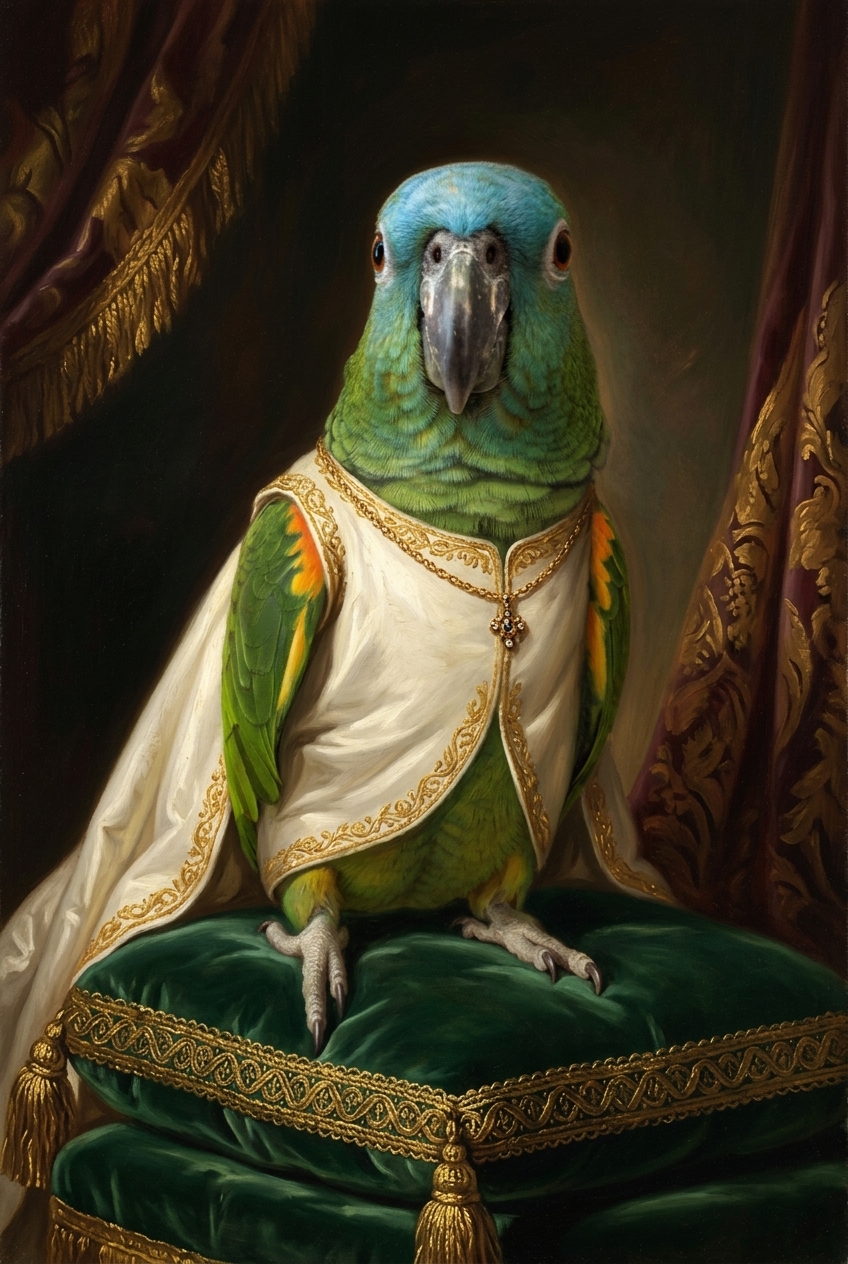 アオボウシインコのルネサンス肖像画額装プリント(A4サイズ)(4枚目)