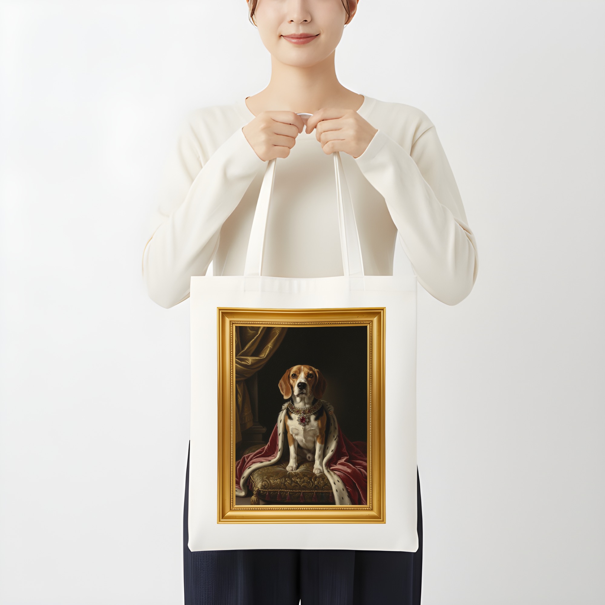 ビーグルのルネサンス肖像画トートバッグ（カラープリント・額縁デザインあり）（3枚目）