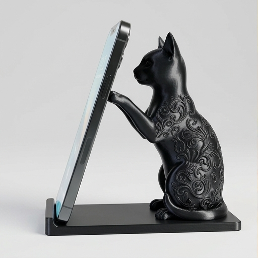 シャム猫のルネサンス肖像画スマホスタンド(シルクブラック)