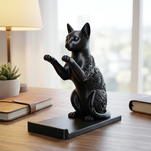 シャム猫のルネサンス肖像画スマホスタンド(シルクブラック)(2枚目)
