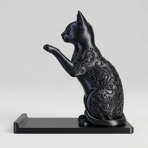 シャム猫のルネサンス肖像画スマホスタンド(シルクブラック)(4枚目)