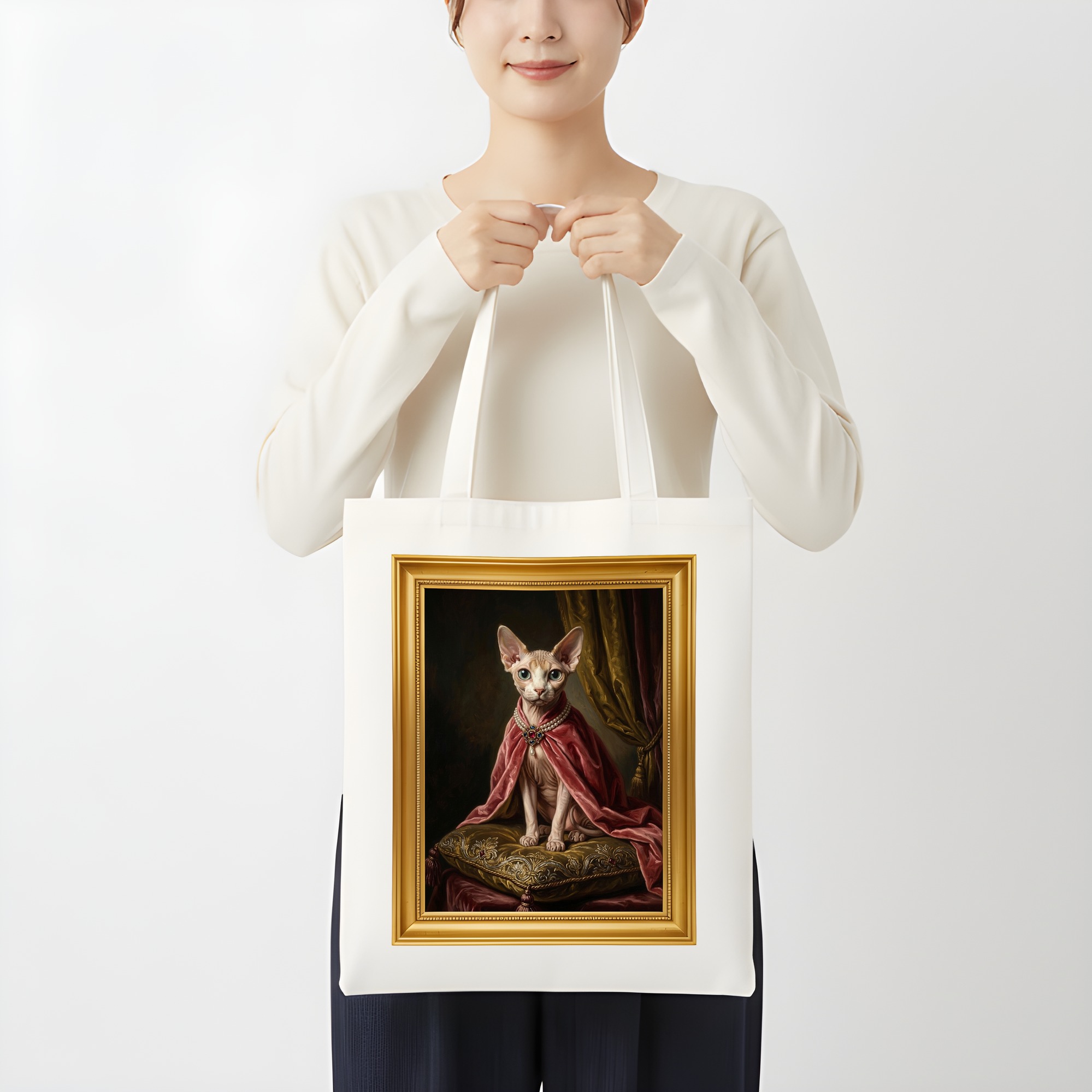 スフィンクスのルネサンス肖像画トートバッグ(カラープリント・額縁デザインあり)(3枚目)