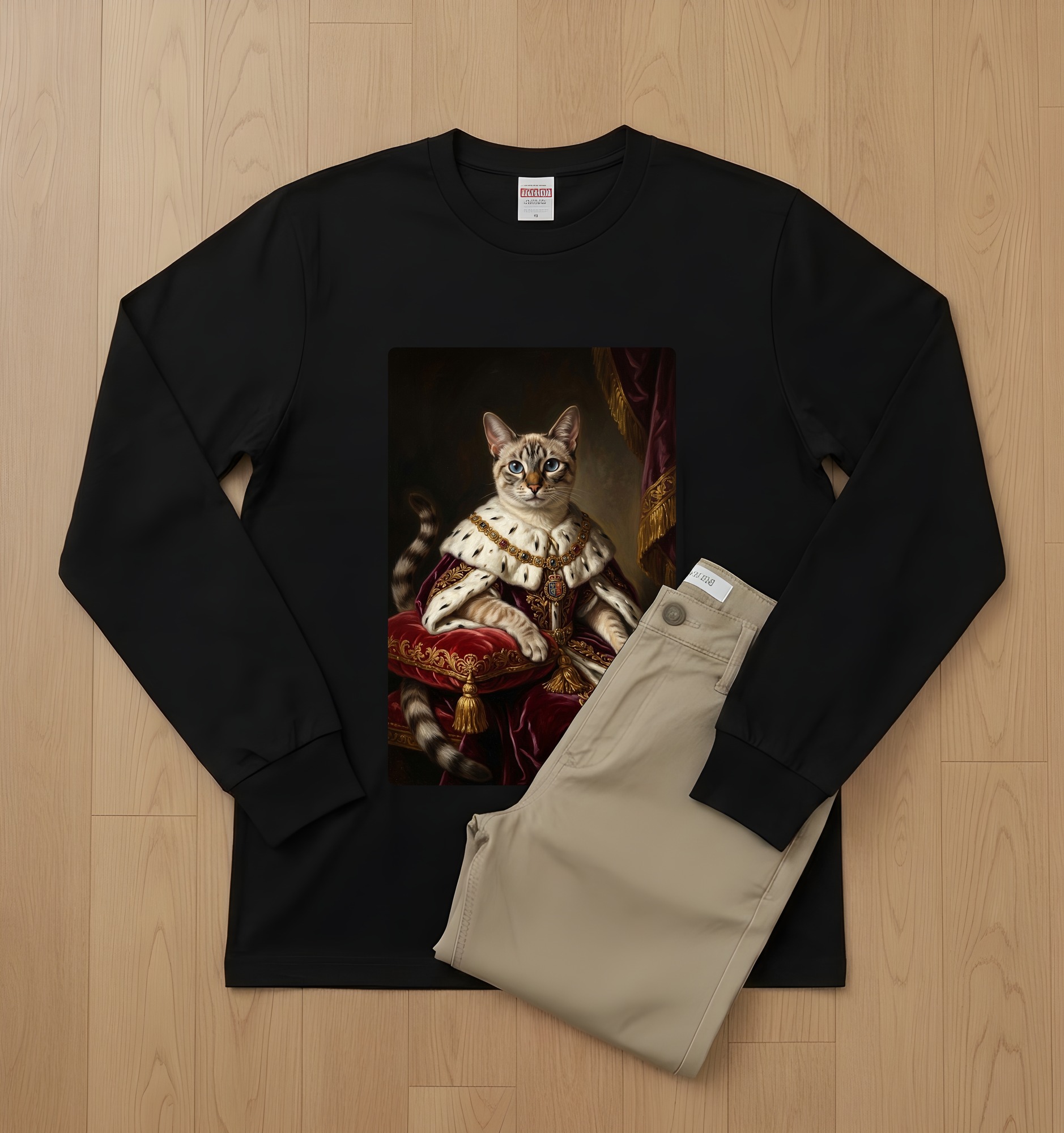 トンキニーズのルネサンス肖像画長袖Tシャツ（ブラック）（2枚目）