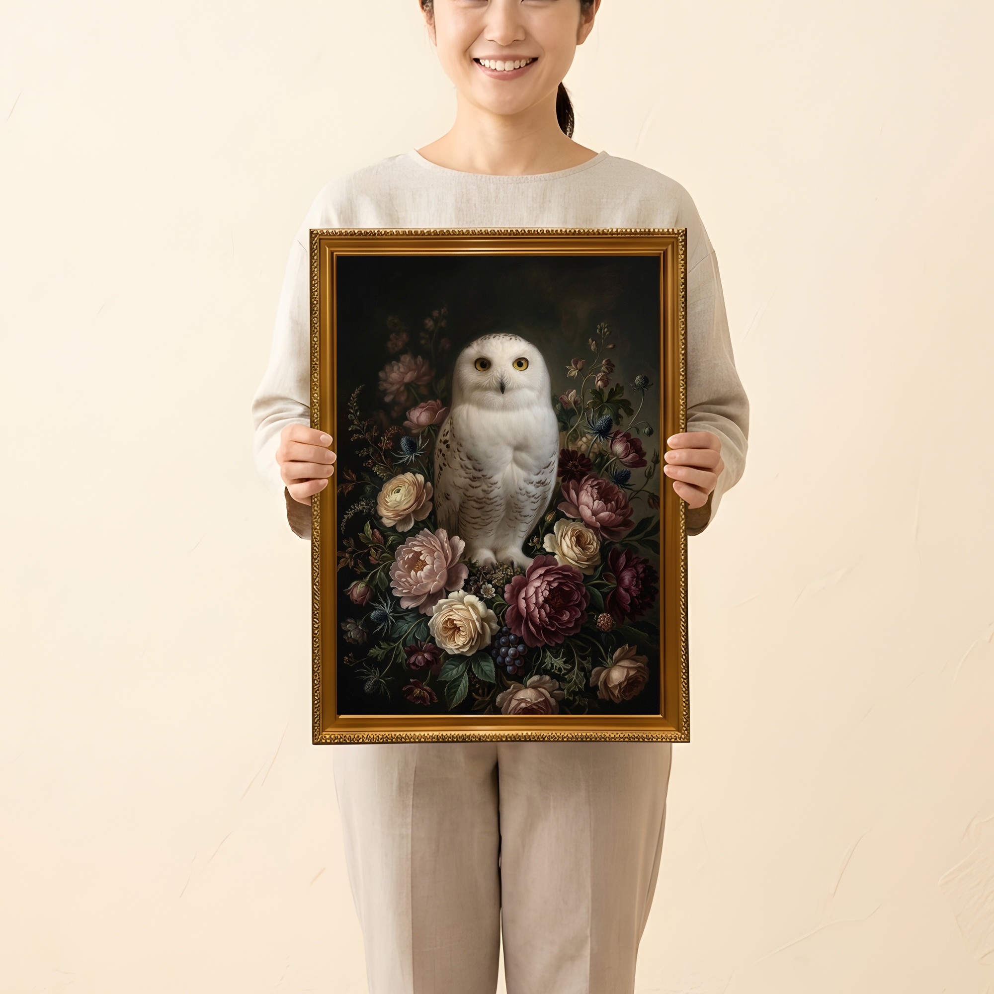 シロフクロウの額装プリント 2枚目