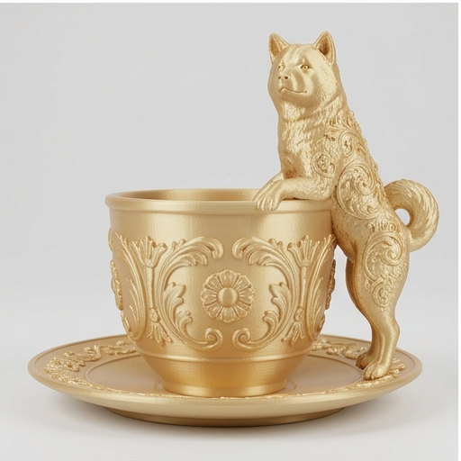 秋田犬のルネサンス肖像画アクセサリートレイ(シルクゴールド)(3枚目)