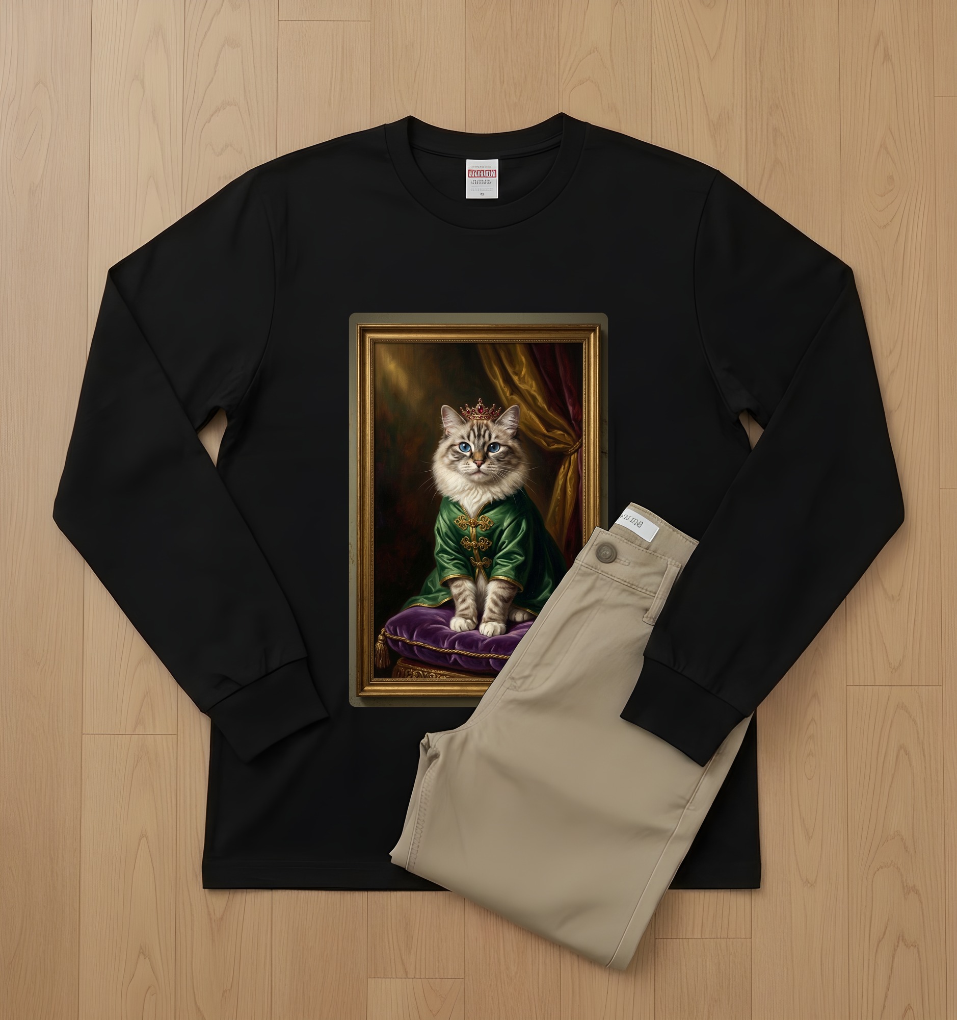 バーマンのルネサンス肖像画長袖Tシャツ(ブラック)(2枚目)