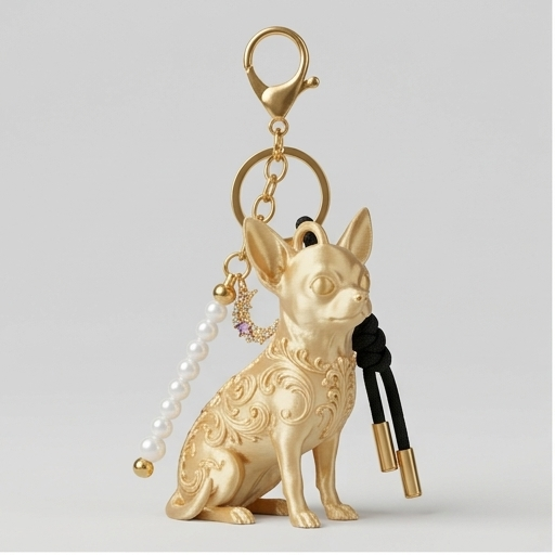 チワワのルネサンス肖像画キーホルダー(シルクゴールド)