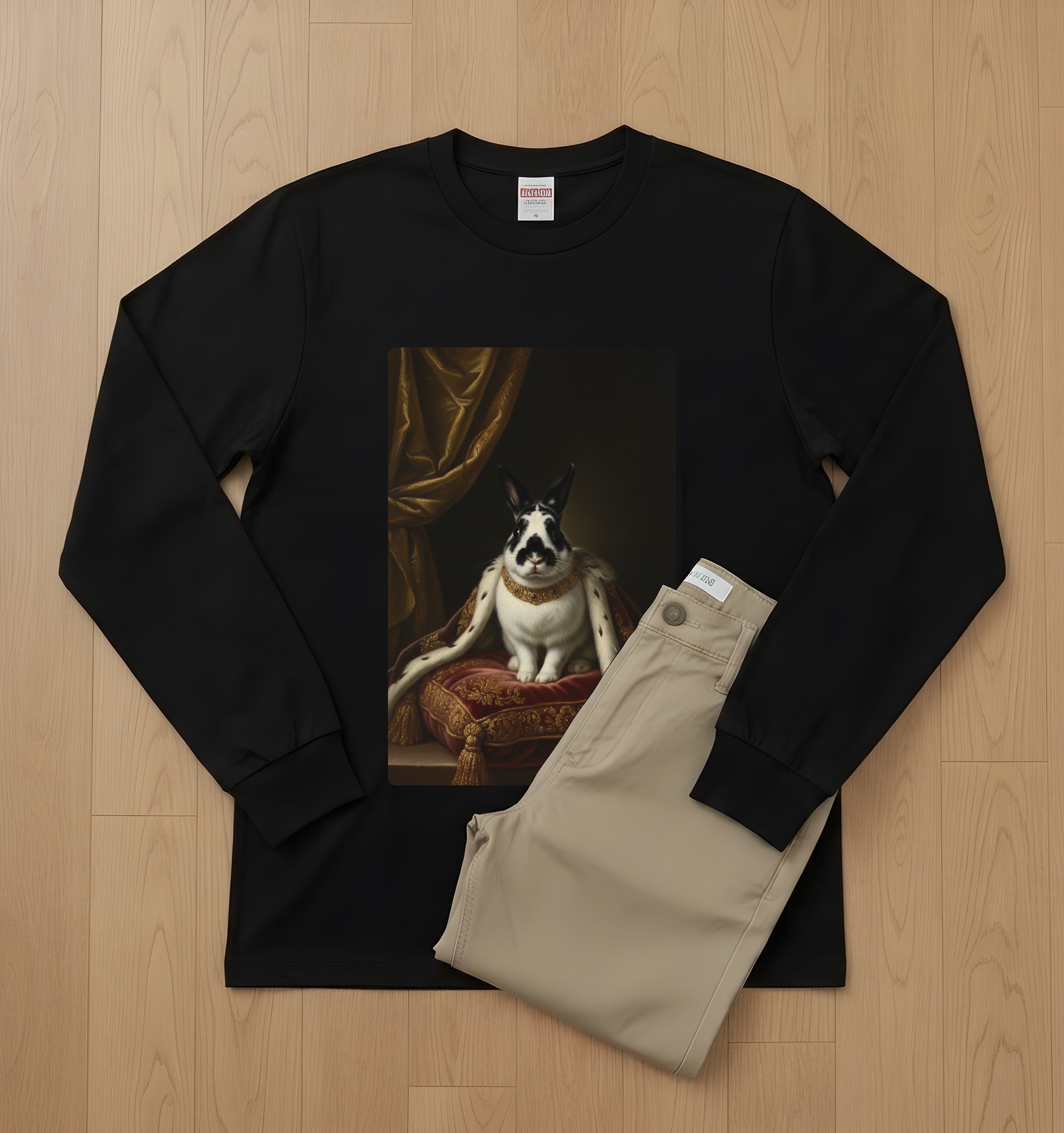 ダッチのルネサンス肖像画長袖Tシャツ(ブラック)(2枚目)