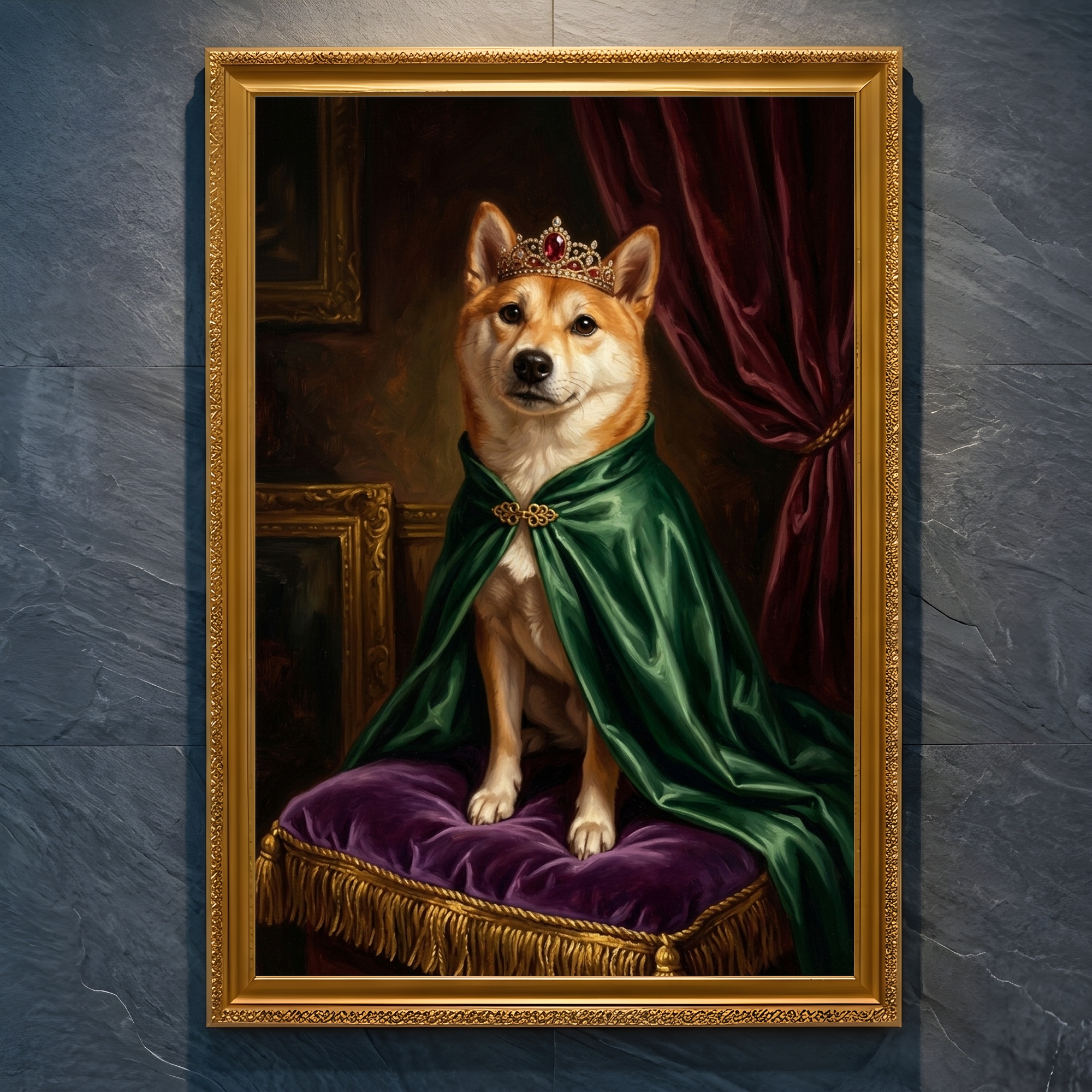 柴犬のルネサンス肖像画額装プリント(A4金縁)