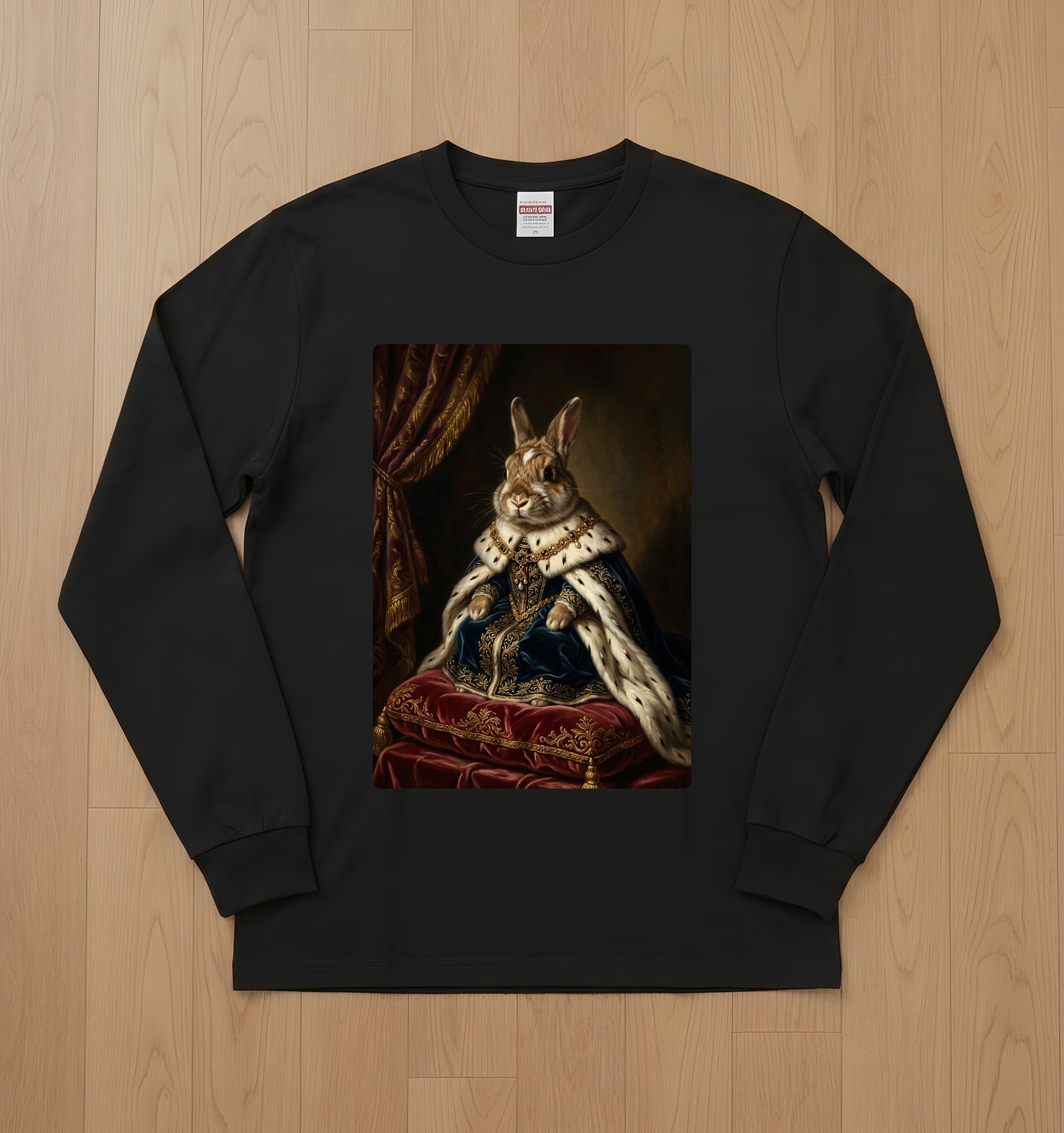 うさぎのルネサンス肖像画長袖Tシャツ(ブラック)