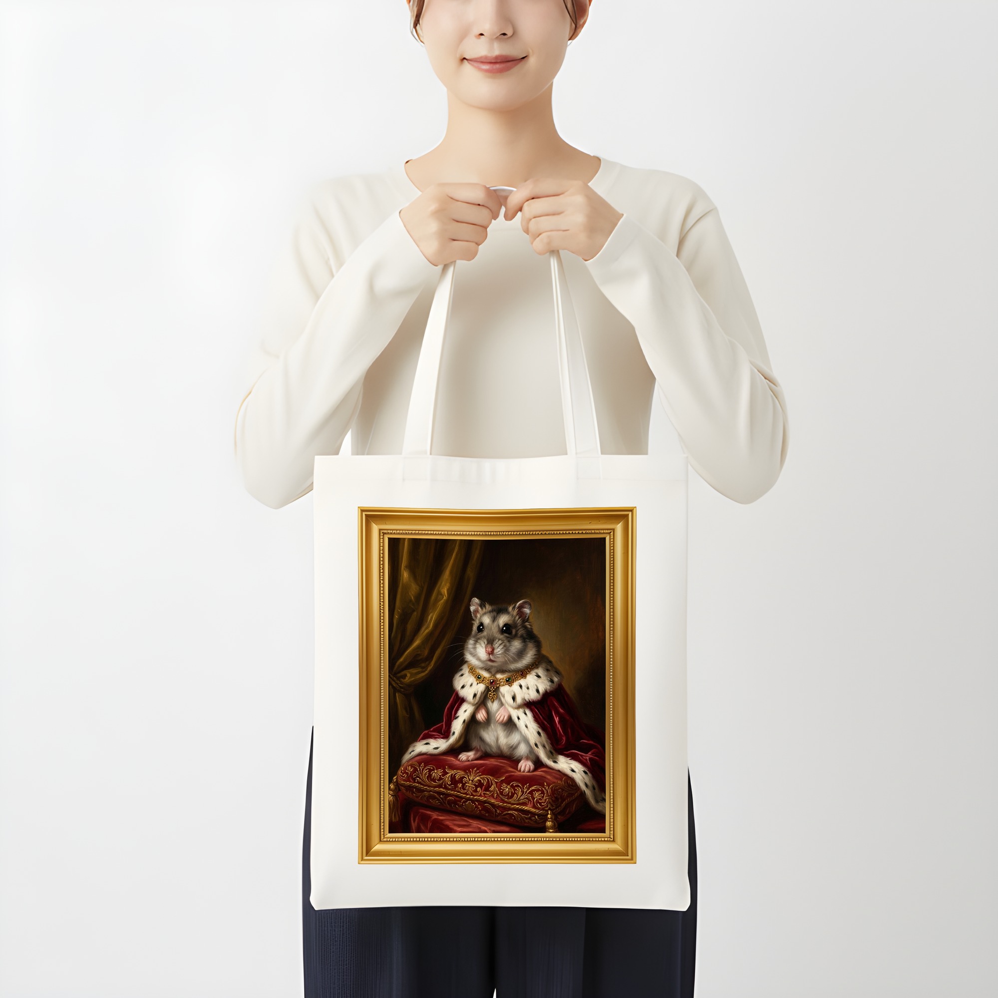 ジャンガリアンハムスターのルネサンス肖像画トートバッグ(カラープリント・額縁デザインあり)(3枚目)
