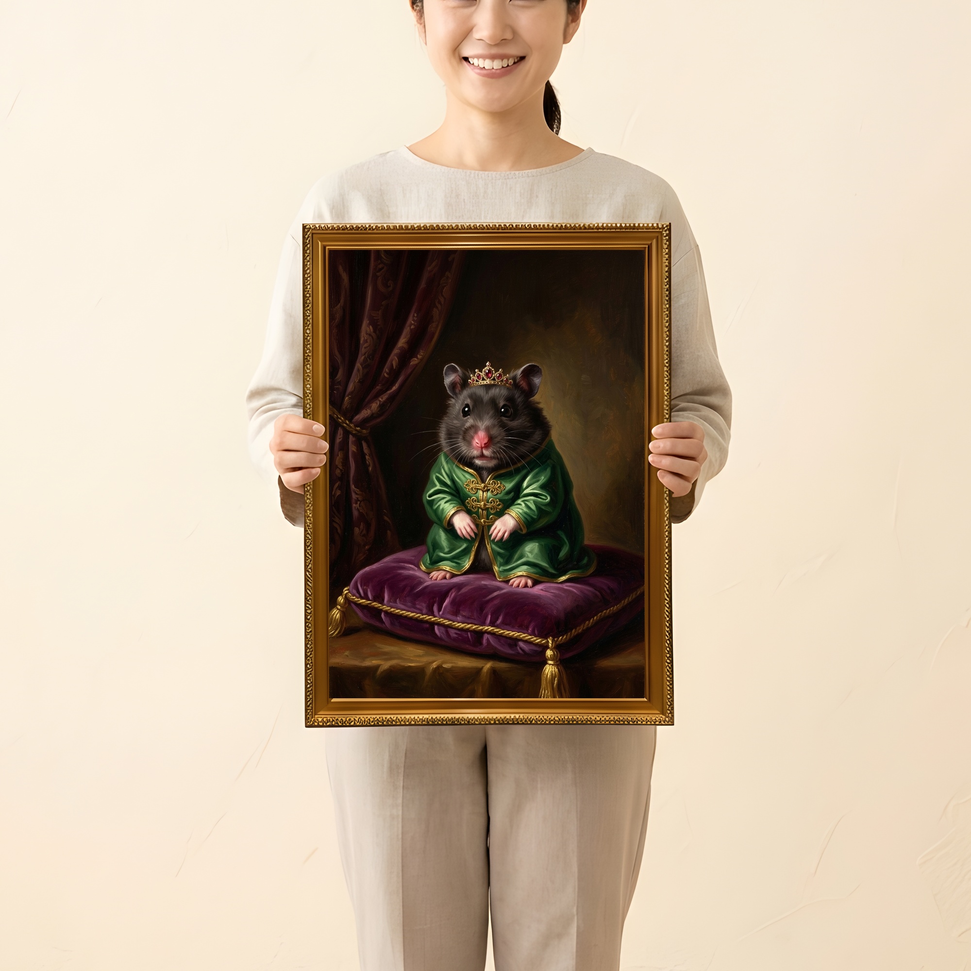 ブラックベアハムスターのルネサンス肖像画額装プリント(A3サイズ)(2枚目)