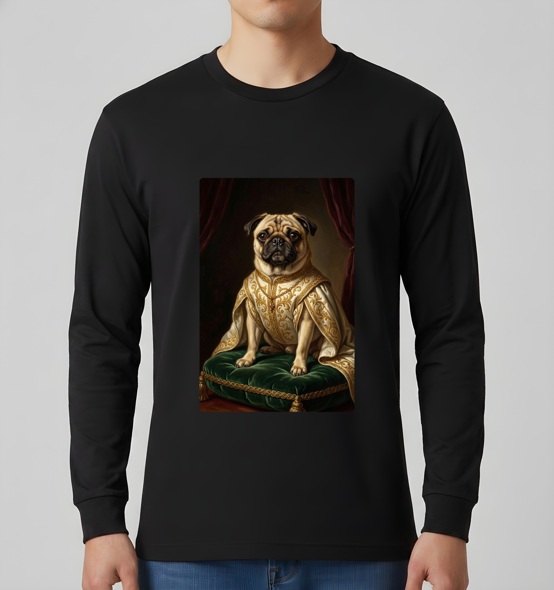パグのルネサンス肖像画長袖Tシャツ(ブラック)(3枚目)