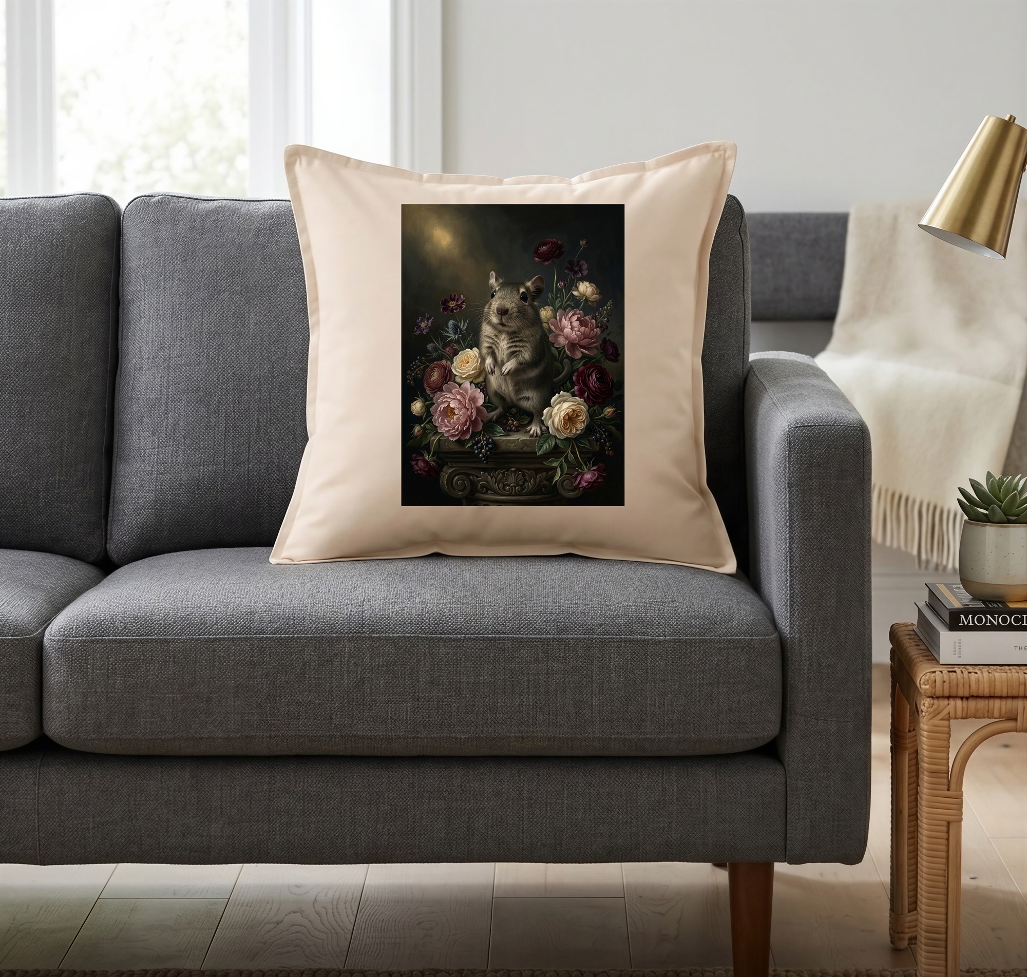 デグーの花の油絵風アート花柄クッション(2枚目)