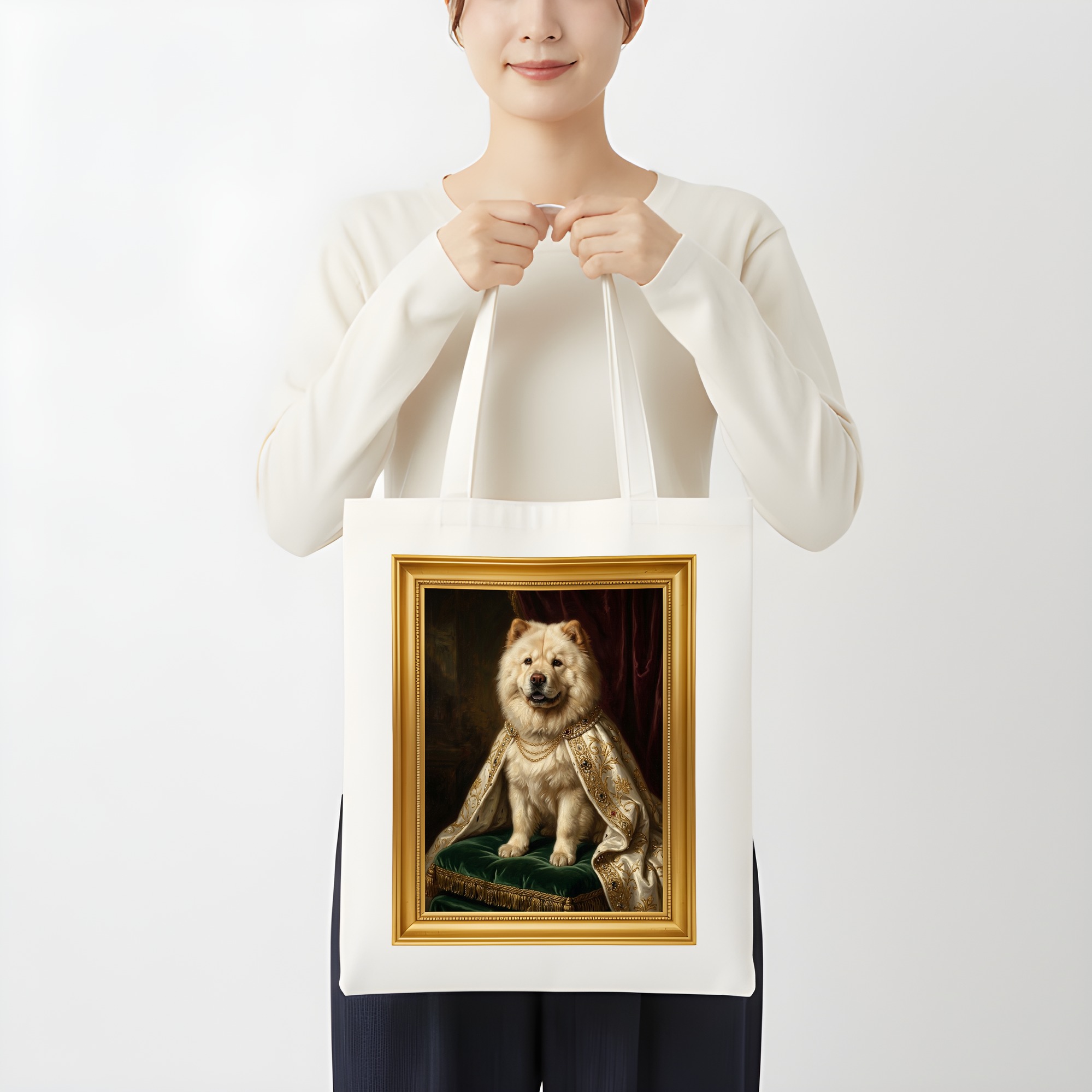 チャウチャウのルネサンス肖像画トートバッグ(カラープリント・額縁デザインあり)(3枚目)
