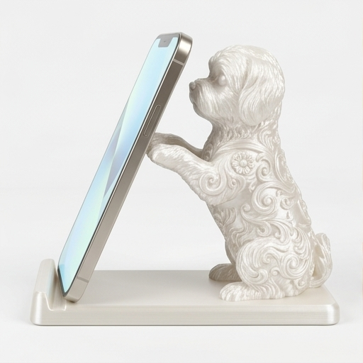 マルチーズのルネサンス肖像画スマホスタンド(シルクホワイト)