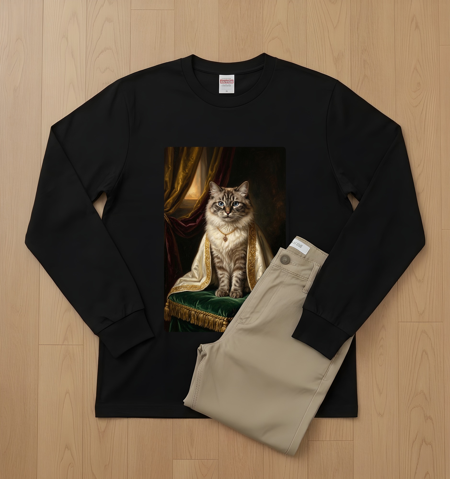 ヒマラヤンのルネサンス肖像画長袖Tシャツ（ブラック）（2枚目）