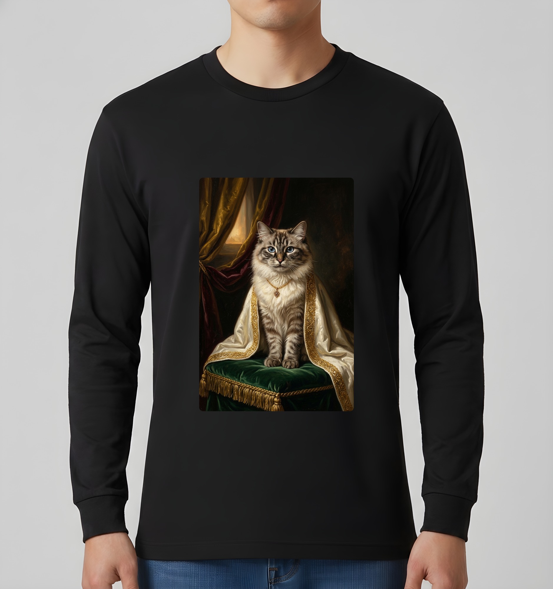ヒマラヤンのルネサンス肖像画長袖Tシャツ（ブラック）（3枚目）