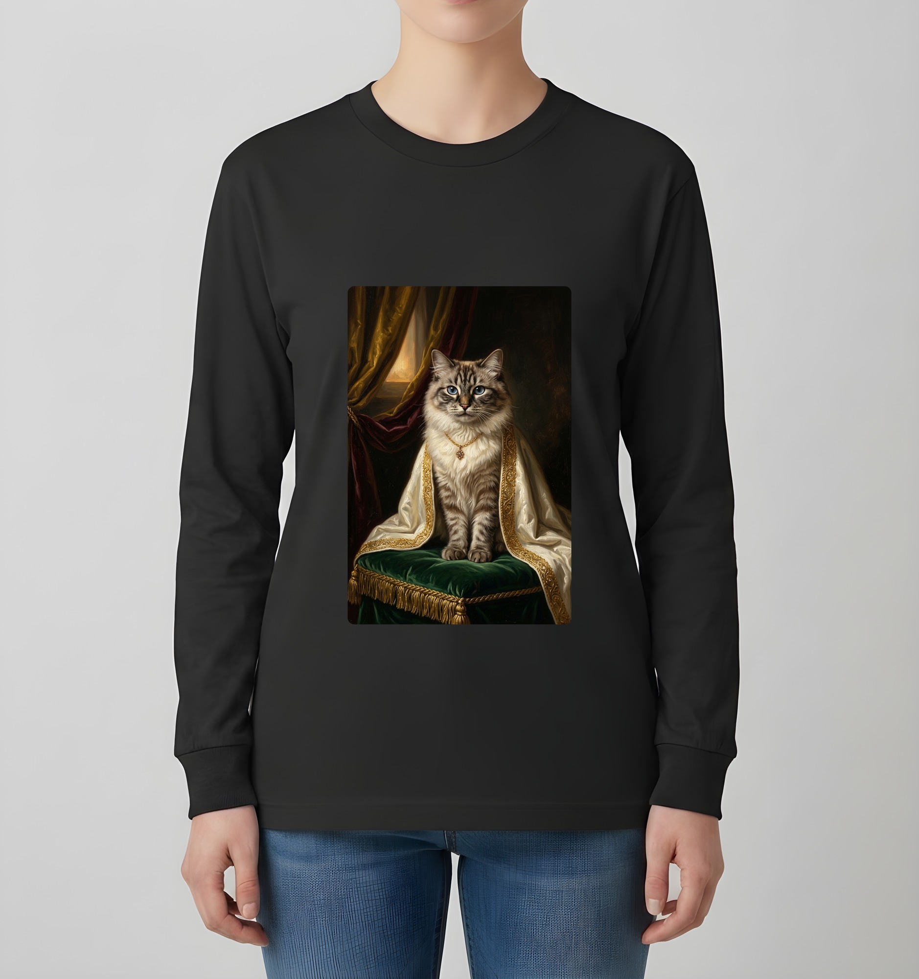 ヒマラヤンのルネサンス肖像画長袖Tシャツ（ブラック）（4枚目）