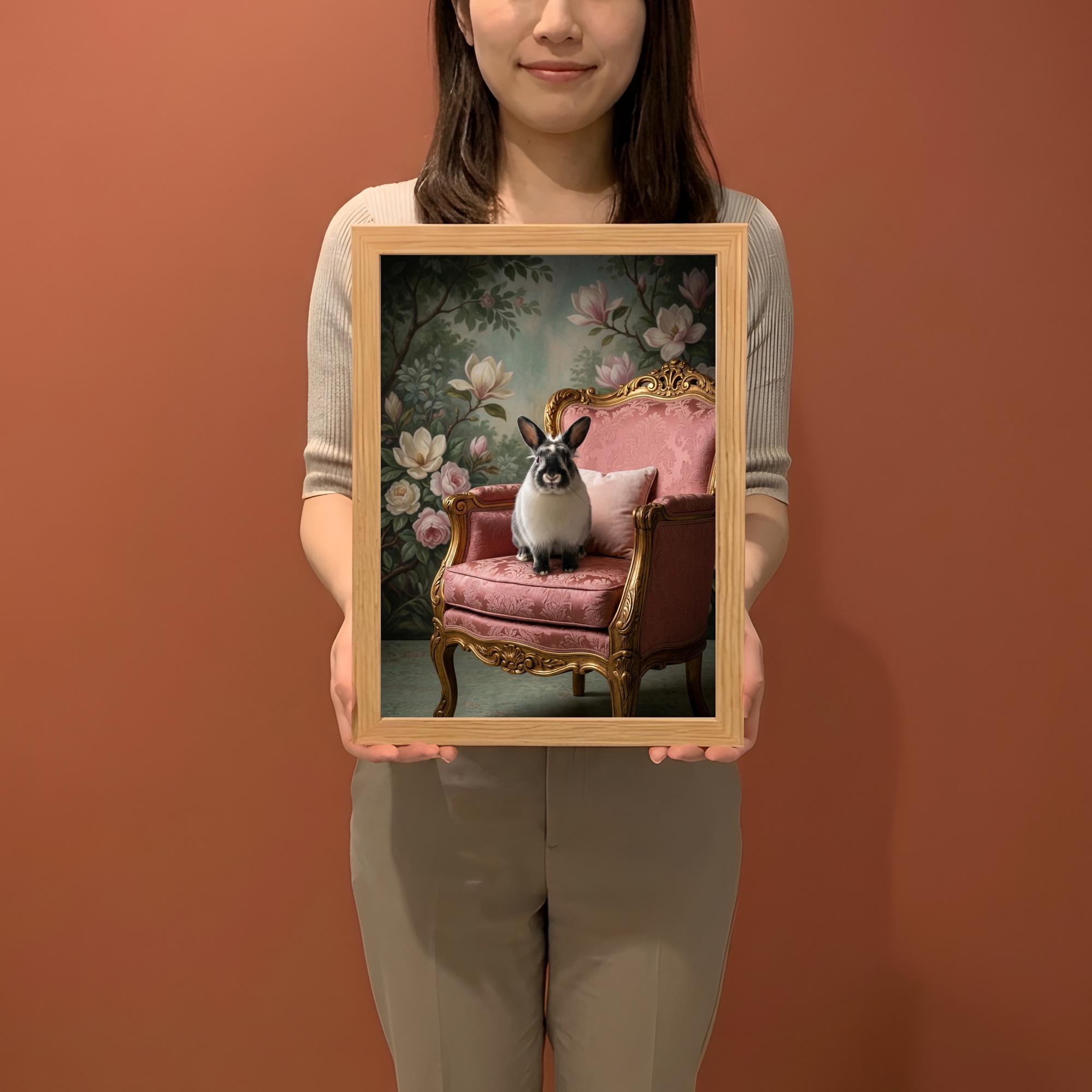 ヒマラヤンのシャビーピンクの油絵風アートロココ調額装プリント（A4サイズ）（2枚目）