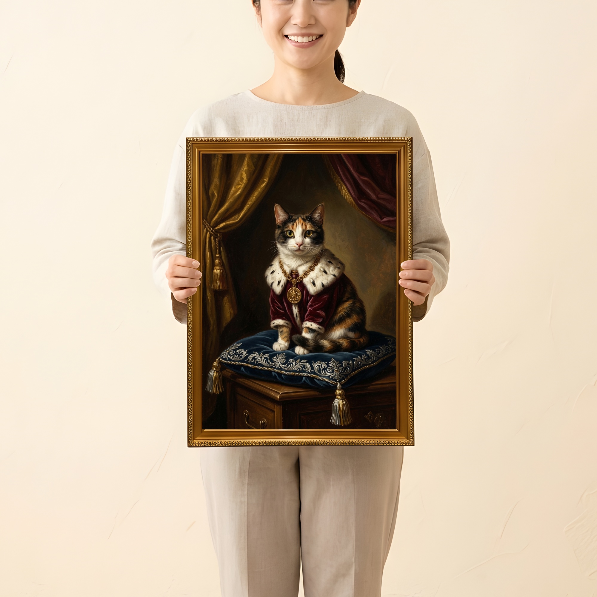 猫のルネサンス肖像画額装プリント（A3サイズ）（2枚目）