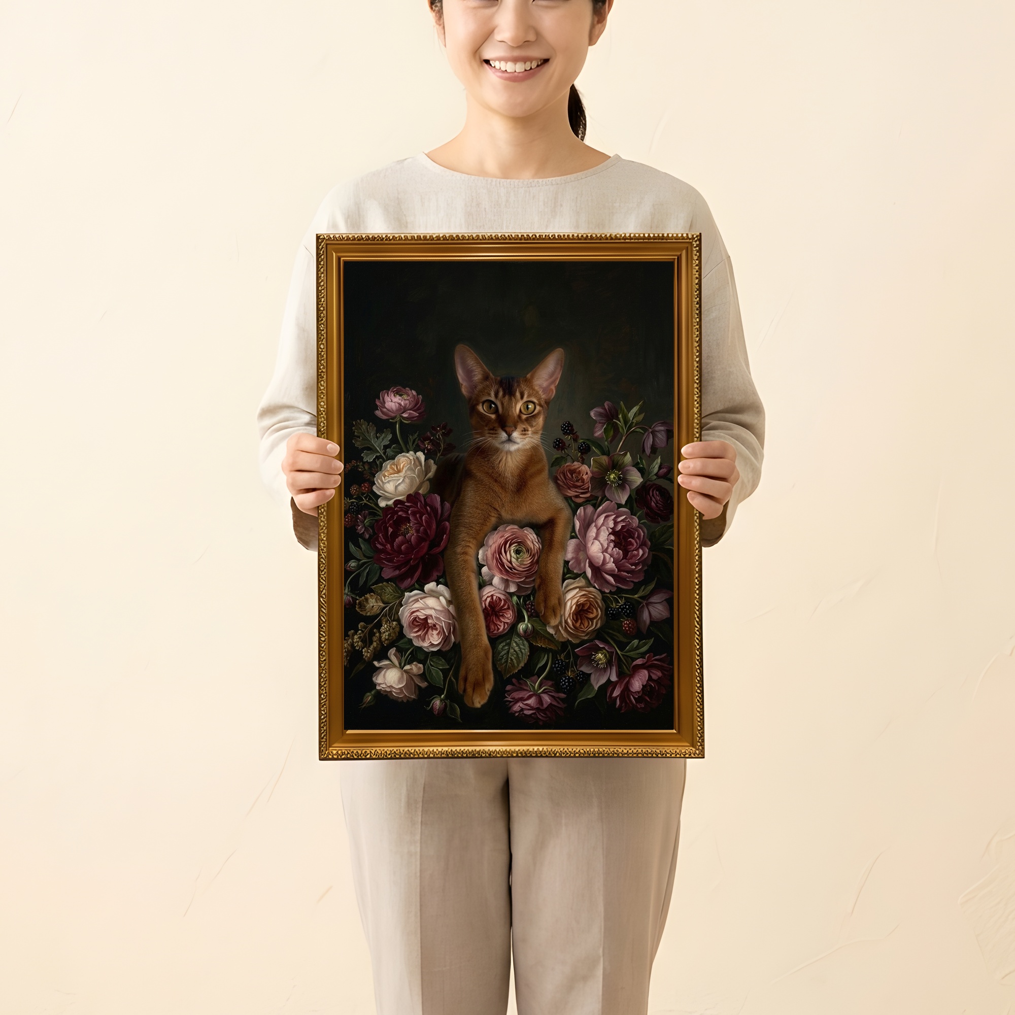 アビシニアンの花の油絵風アート花柄額装プリント（A3サイズ）（2枚目）