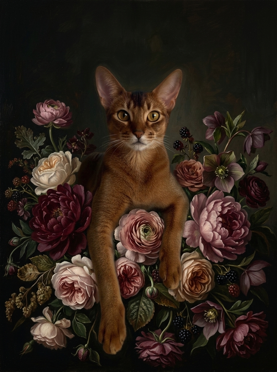 アビシニアンの花の油絵風アート花柄額装プリント（A3サイズ）（4枚目）