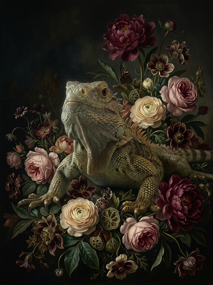 トゲオイグアナの花の油絵風アート花柄額装プリント(A4金縁)(4枚目)