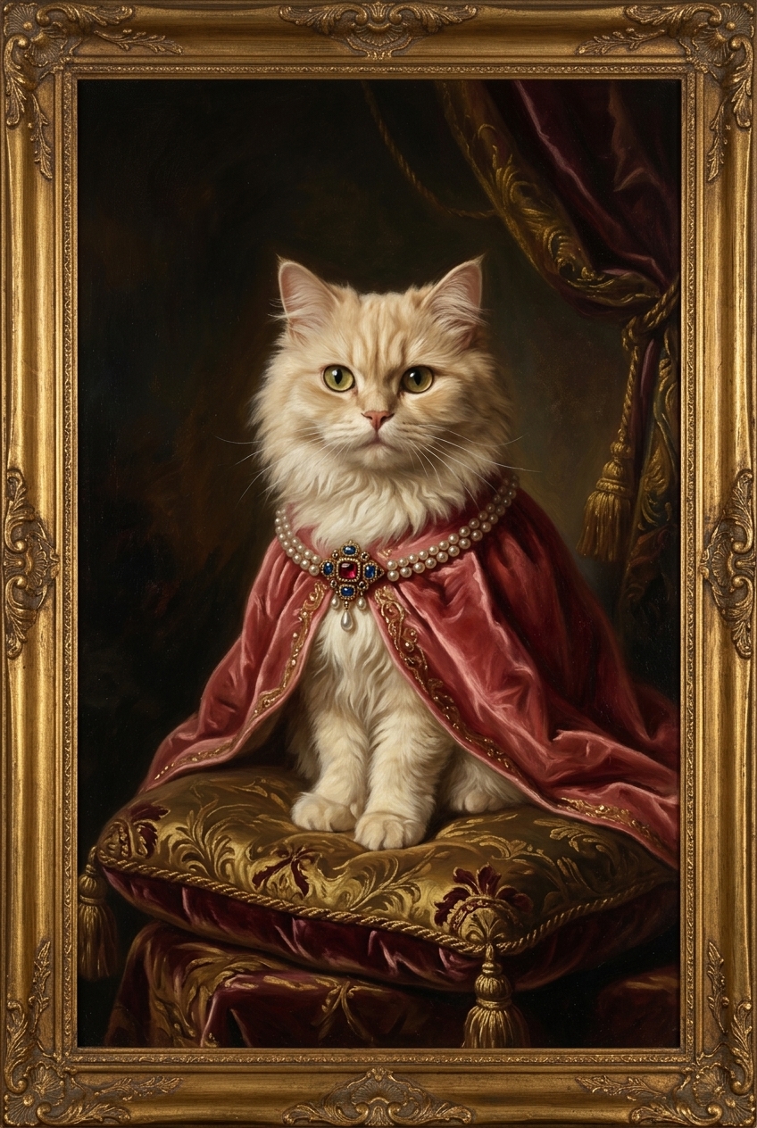 ペルシャ猫のルネサンス肖像画額装プリント(A4サイズ)(4枚目)
