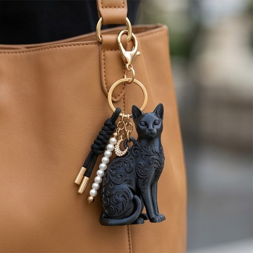 エジプシャンマウのルネサンス肖像画キーホルダー（シルクブラック）（3枚目）