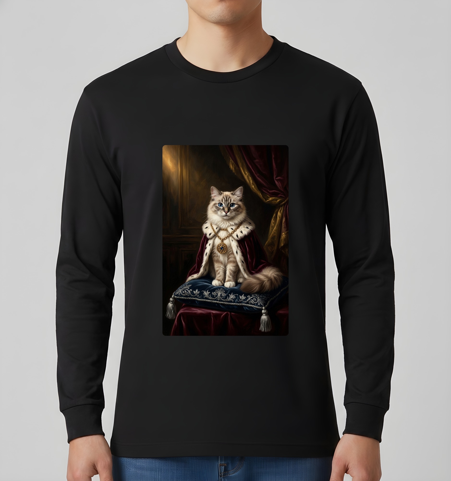 ラグドールのルネサンス肖像画長袖Tシャツ(ブラック)(3枚目)