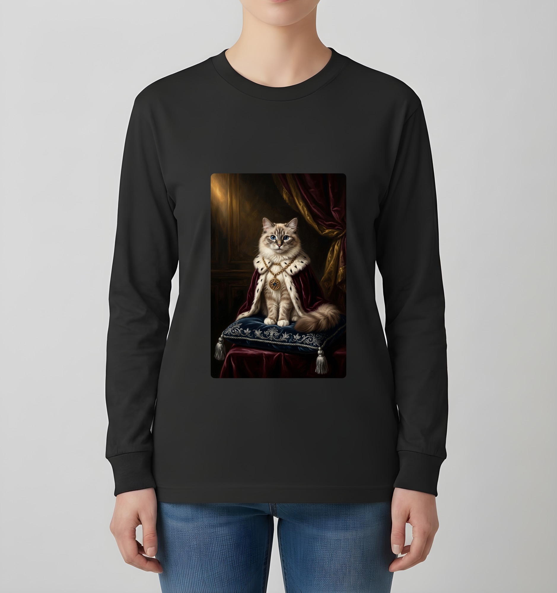 ラグドールのルネサンス肖像画長袖Tシャツ(ブラック)(4枚目)