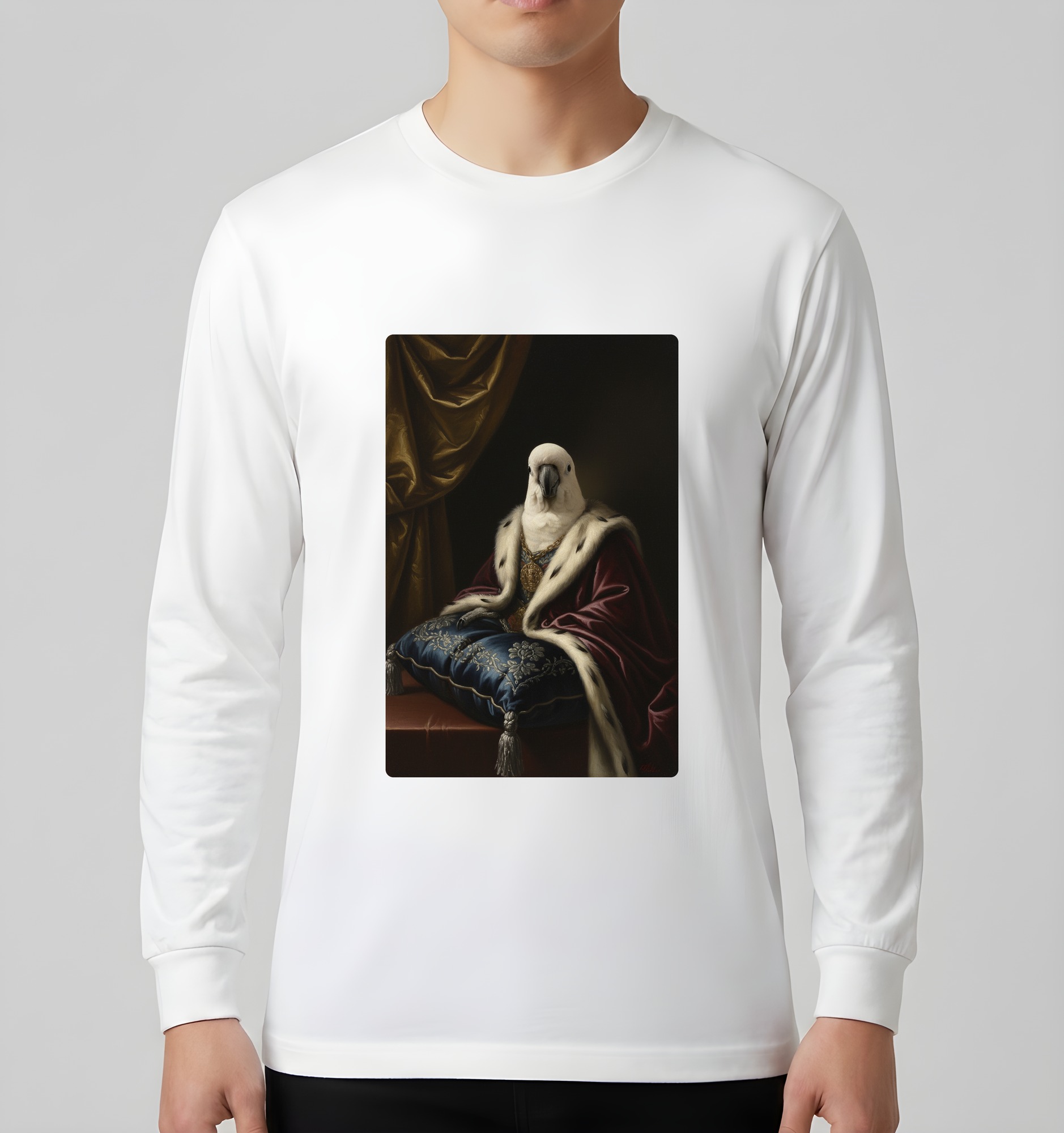 キバタンのルネサンス肖像画長袖Tシャツ(ホワイト)(3枚目)