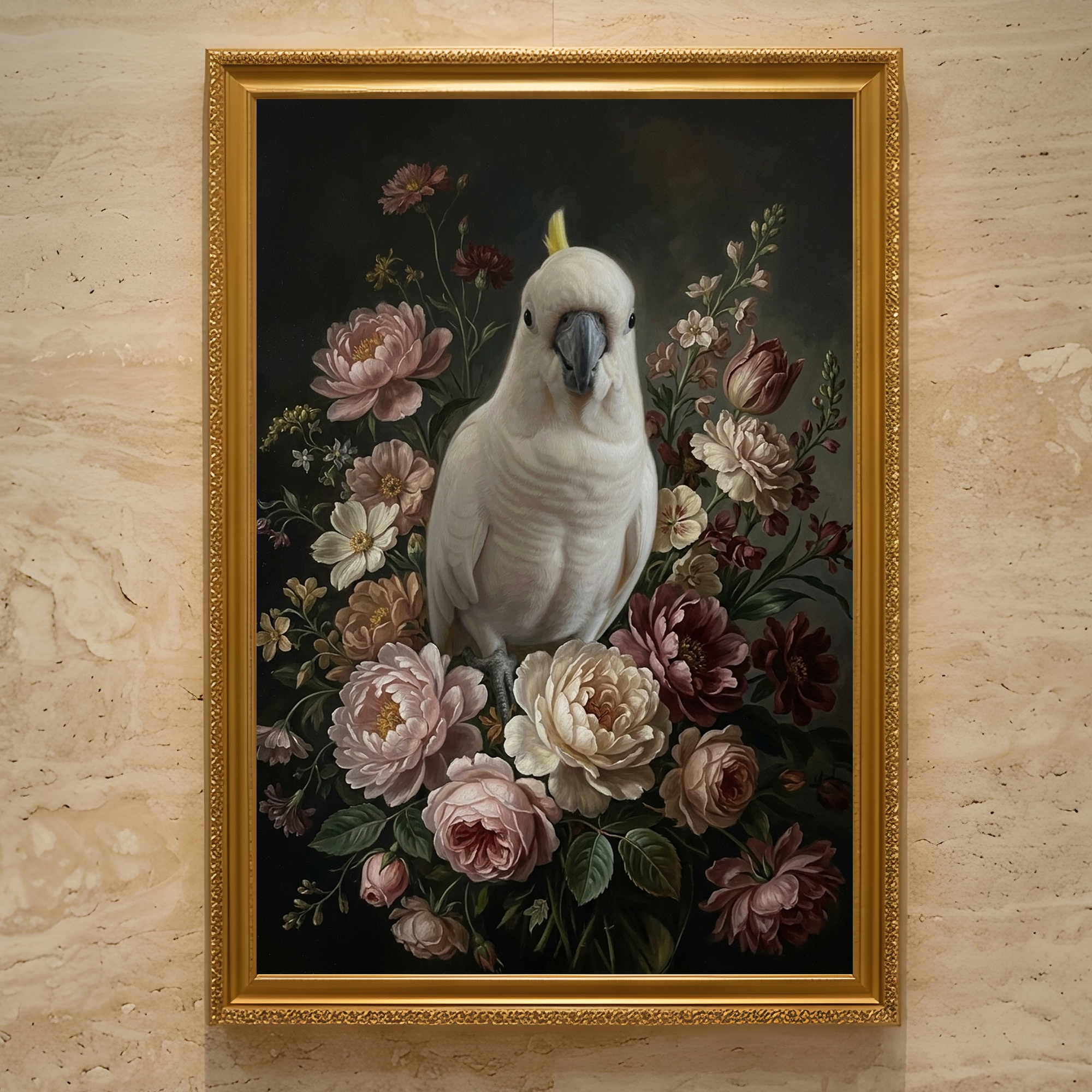 タイハクオウムの花の油絵風アート花柄額装プリント(A3サイズ)
